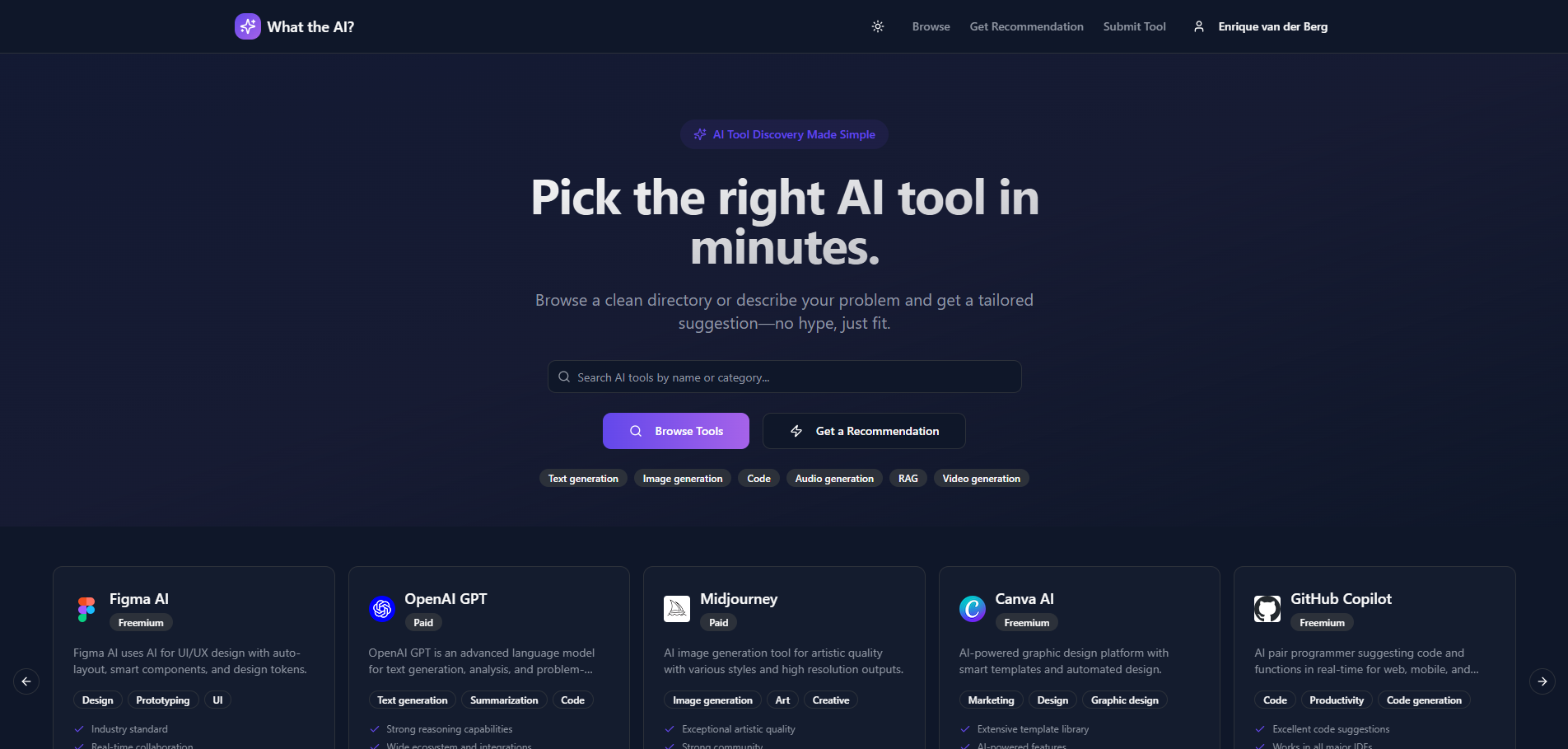 AI Tool Finder Dashboard
