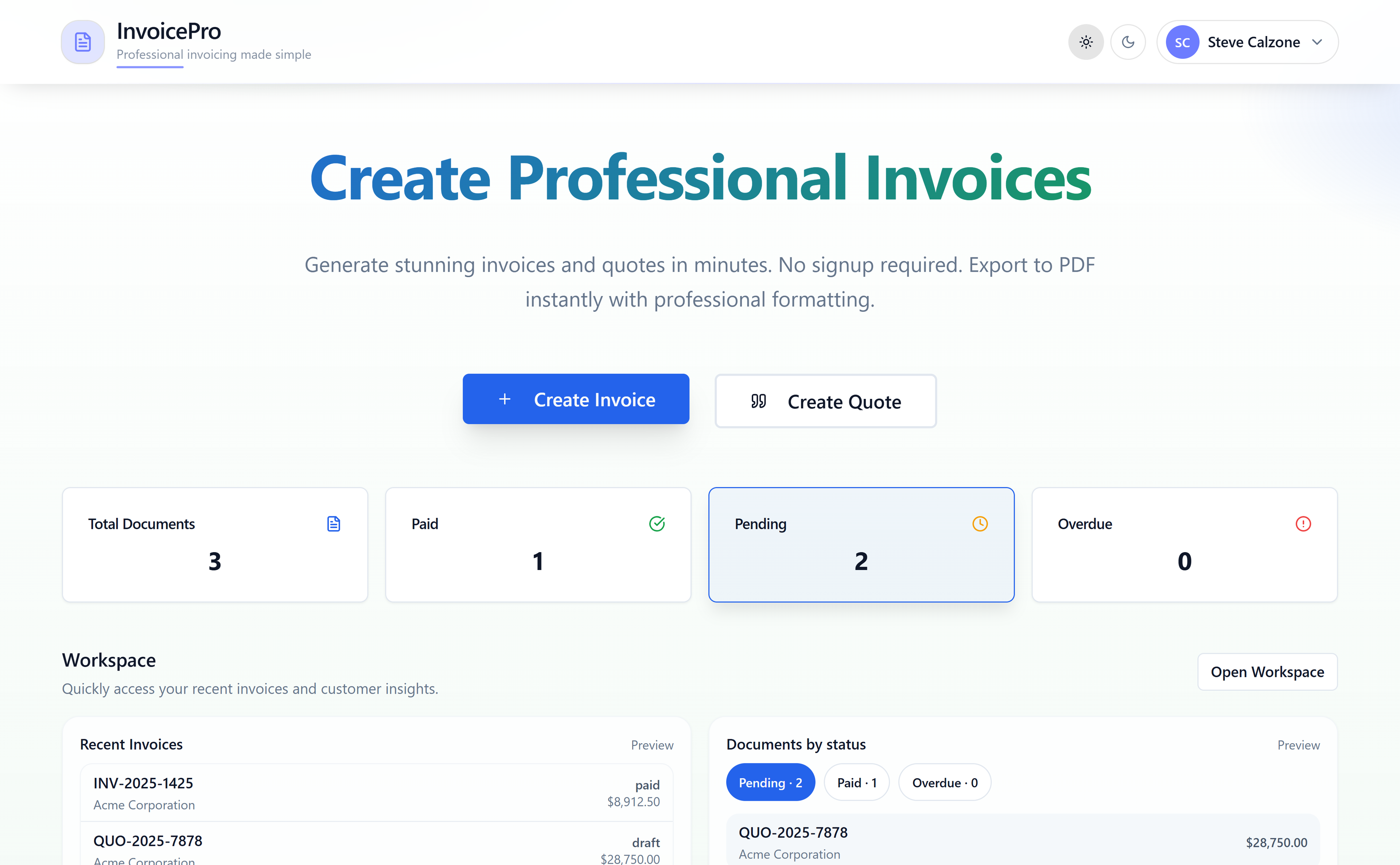 InvoicePro Dashboard